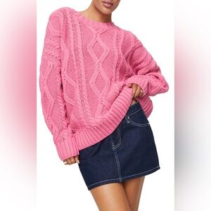 Princess Polly Anaya Oversized Cable Knit Sweater Pink S/M